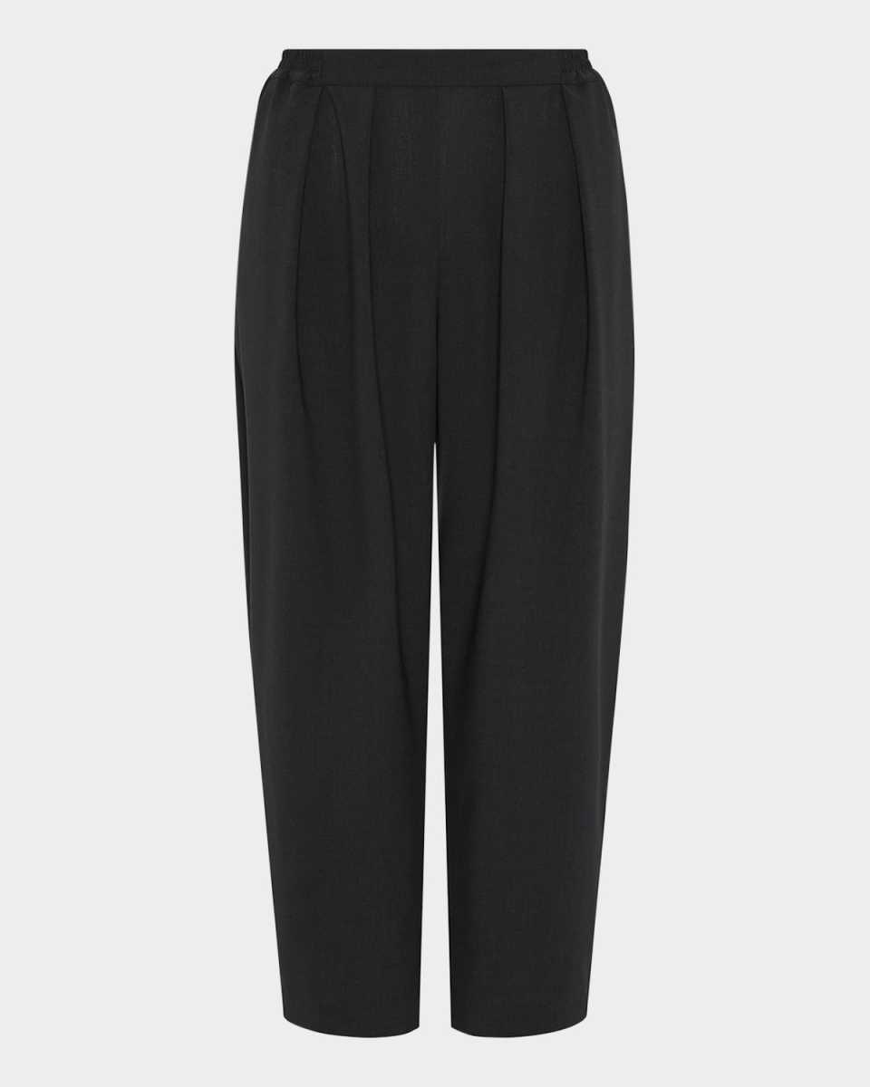 Pleated Stretch Wool Straight-Leg Crop Trousers